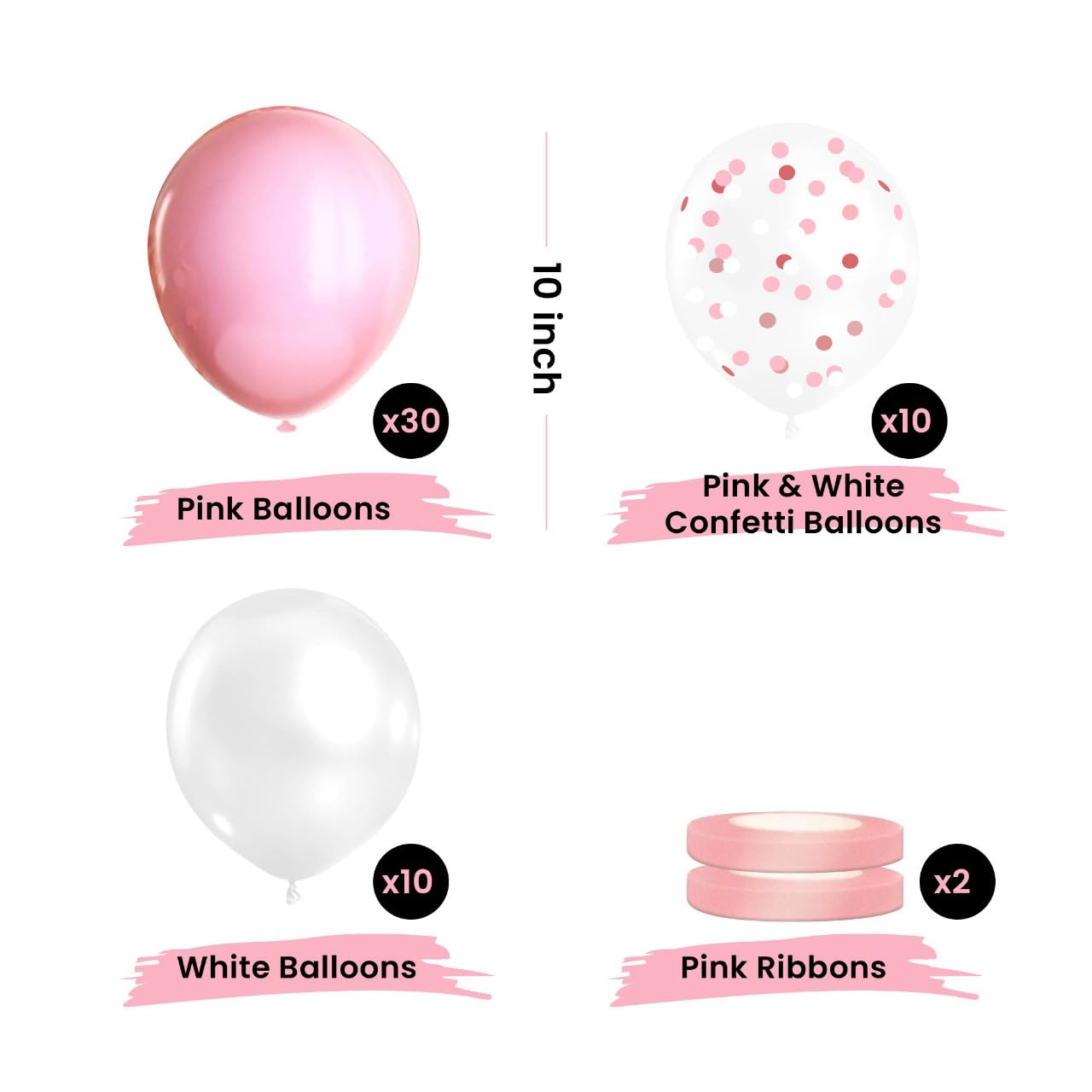 OHugs 50-Pack Balloon Set - 30 Pink Balloons, 10 White Balloons & 10 Confetti Balloons with 2 Ribbons for Bridal Shower, Baby Shower, Birthday Party, Wedding Decorations - Perfect for Indoor/Outdoor Party Decorations & Photo Backdrops