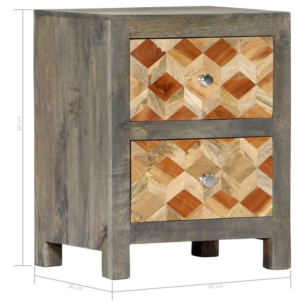 FAMIROSA Nightstand with Drawer, Solid Mango Wood Bedside Table, 15.8x11.8x19.7 Inches, Gray - Perfect for Bedroom, Living Room, or Office Storage