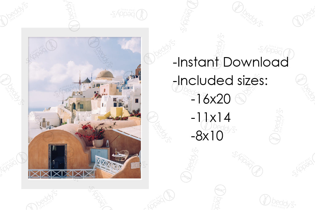 Santorini Wall Art Digital Download - Greek Island Landscape Painting for Home & Office Decor - Perfect for Living Room, Bedroom, or Gift