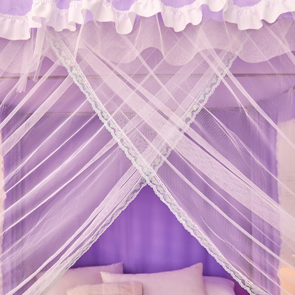 2-in-1 Double Protection Princess 4 Corner Post Bed Mosquito Net & Blackout Bed Curtains - Purple Full Size for Bedroom Privacy & Pest Control - Perfect for Canopy Beds, Daytime Napping & Allergy Protection
