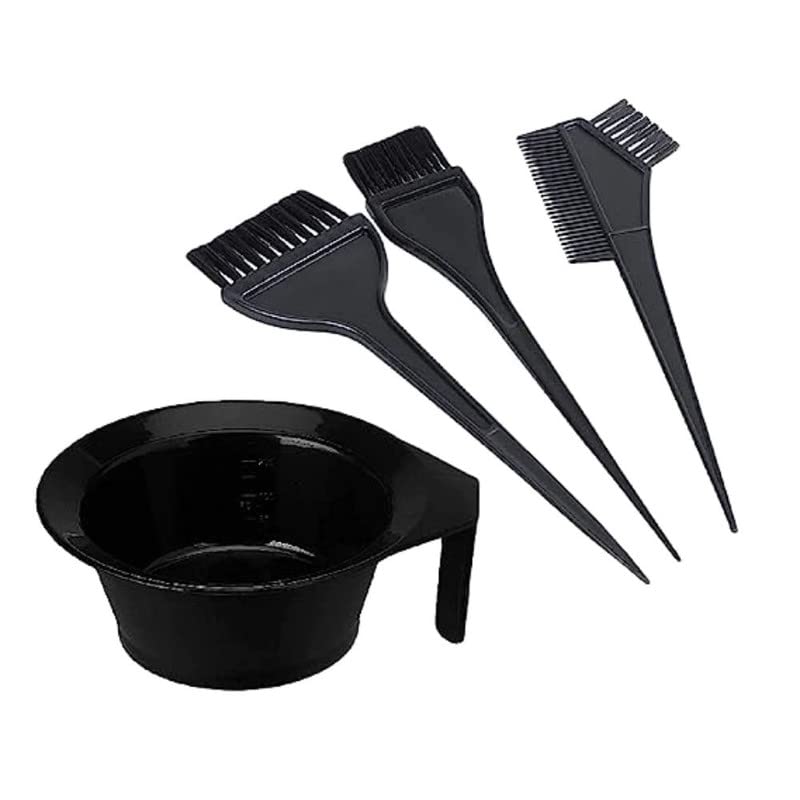 Silencio Professional Hair Dye Kit - 4 Piece Set with Plastic Mixing Bowl, Dye Brush & 3 Applicator Brushes (Black) for Salon-Quality At-Home Hair Coloring & DIY Hair Treatments
