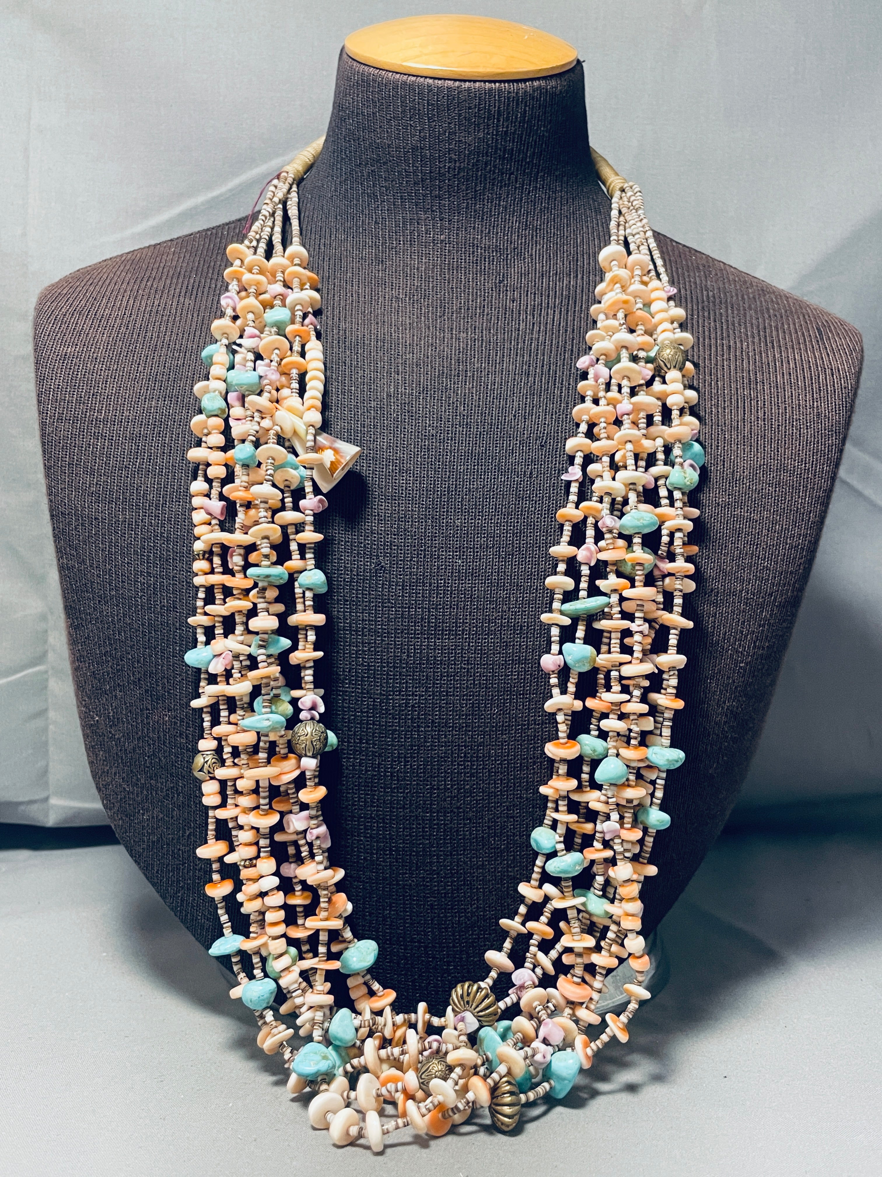 200g Santo Domingo Turquoise Shell Handwoven Necklace - Boho Beach Jewelry for Women, Perfect for Summer Vacations & Festivals