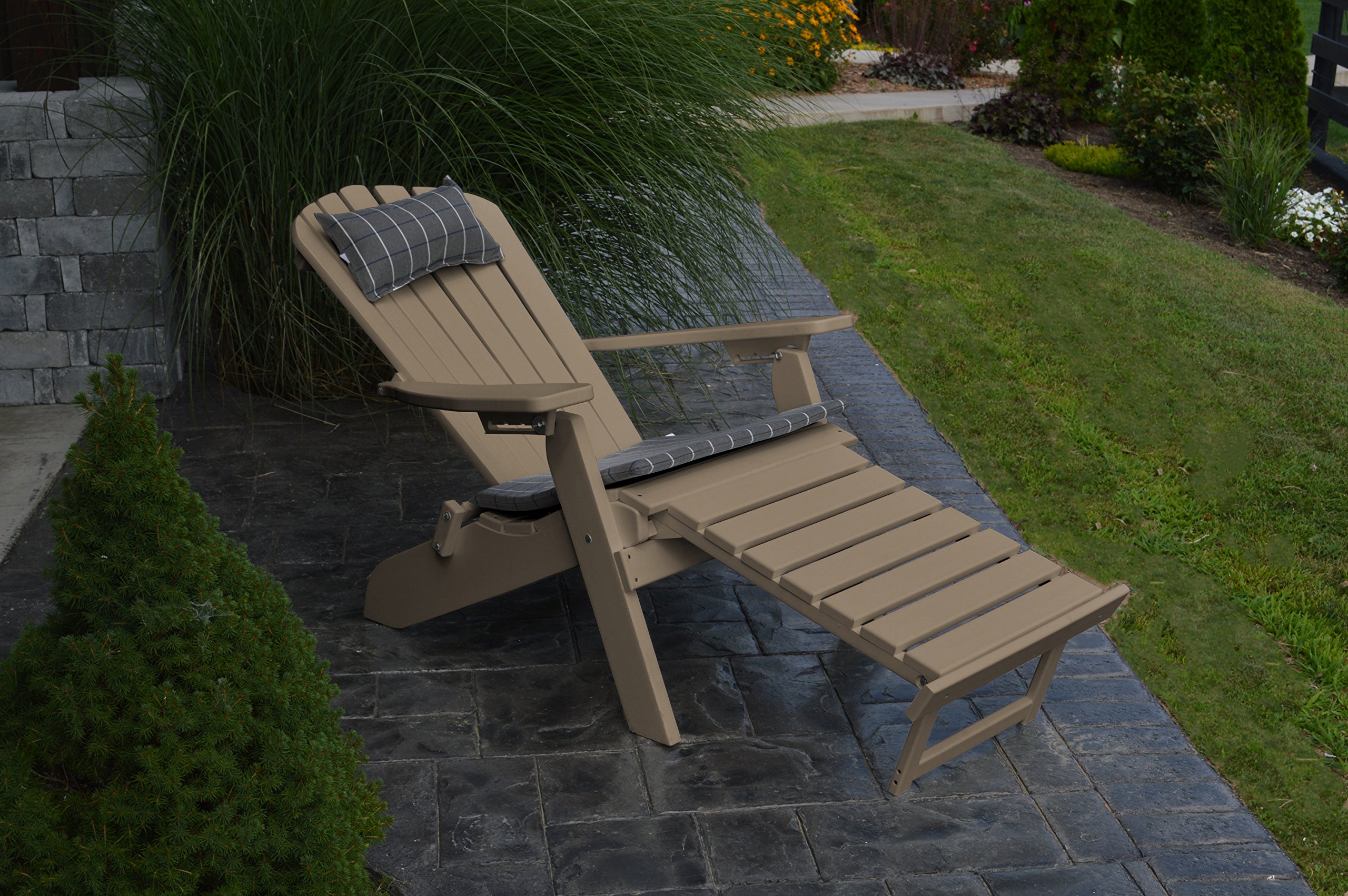 A & L Furniture Folding Reclining Adirondack Chair with Pullout Ottoman - Patio, Deck, Poolside & Outdoor Relaxation