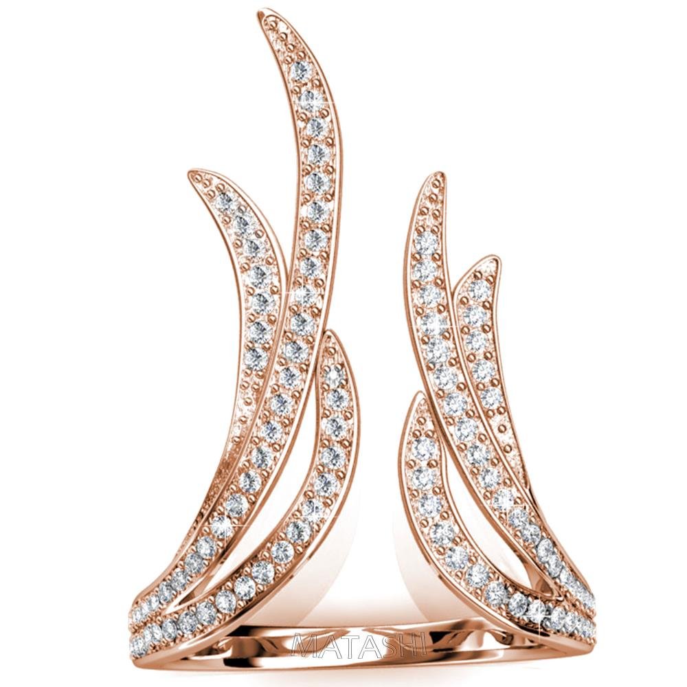 Matashi Gold Plated Open Ring with Elegant Clear Crystals - Trendy Fashion Jewelry for Women | Perfect for Parties, Weddings & Everyday Wear