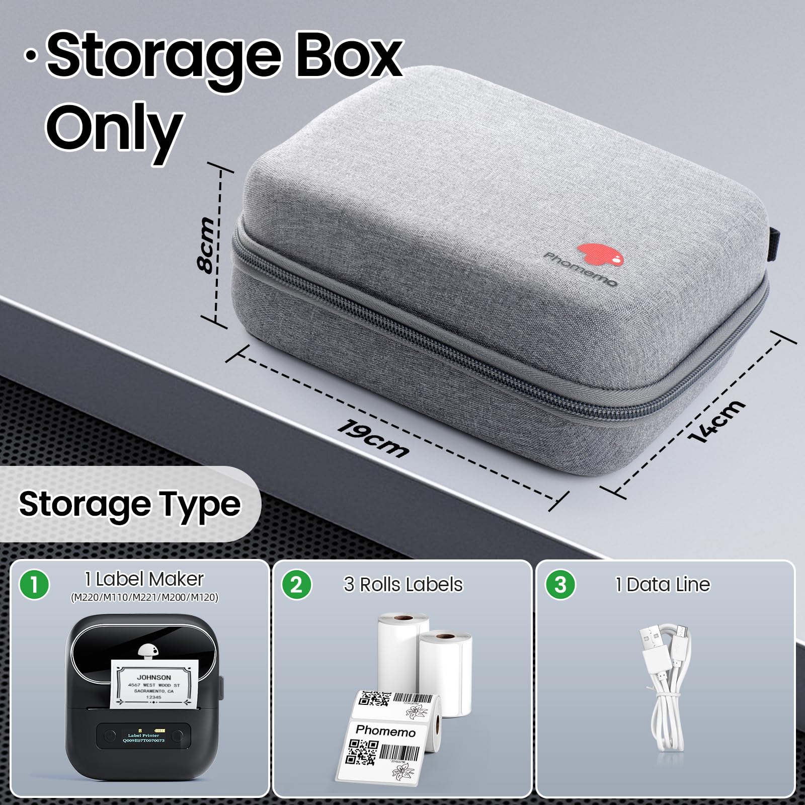 Phomemo EVA Hard Protective Case for Label Maker Printer M110 M120 M150 M220 M250 M200 M221 - Durable Storage Holder with Mesh Pocket for Accessories (Case Only) - Perfect for Office, Home & Travel Organization