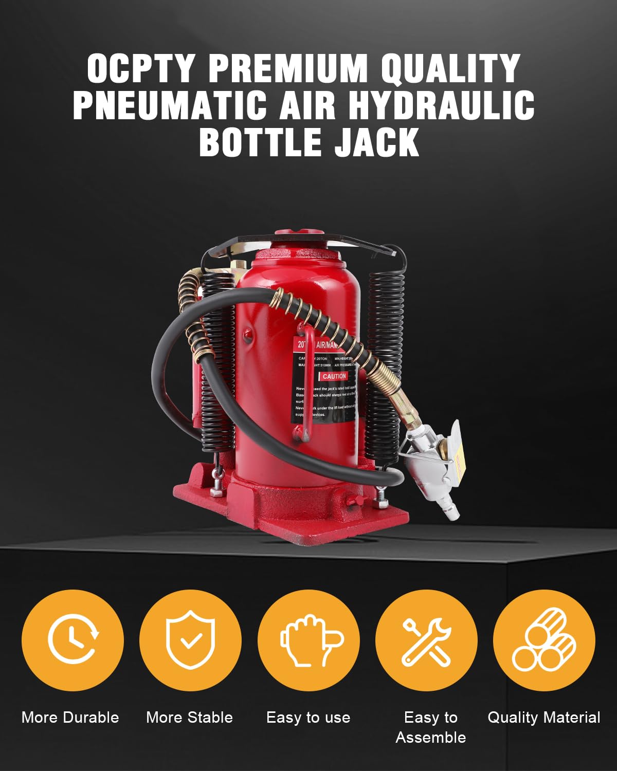 OCPTY 20 Ton Red Pneumatic Air Hydraulic Bottle Jack - Heavy Duty Car Lift for Trucks, SUVs, and Vehicle Repair Shops - Ideal for Auto Maintenance, Emergency Roadside Assistance, and Garage Use