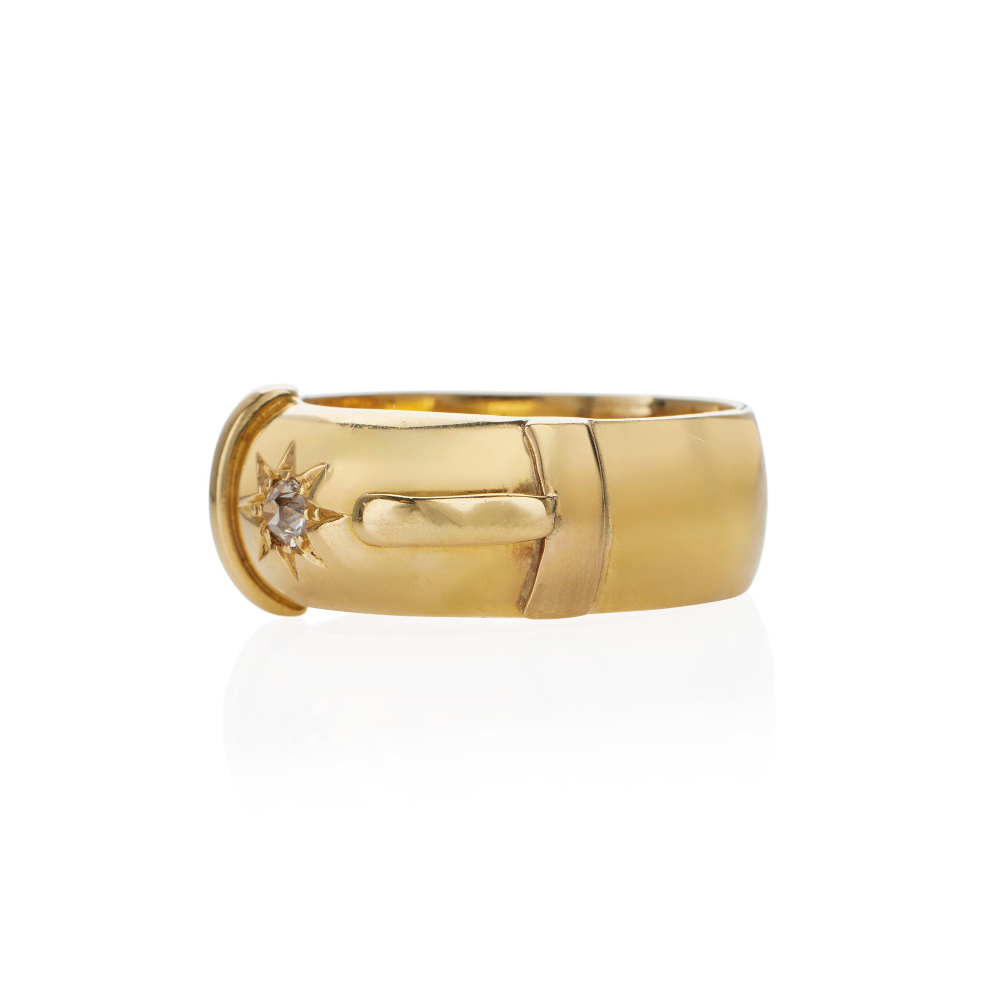 Antique English 18K Gold Diamond Buckle Ring - Vintage Jewelry for Women, Elegant Cocktail Ring for Parties & Special Occasions