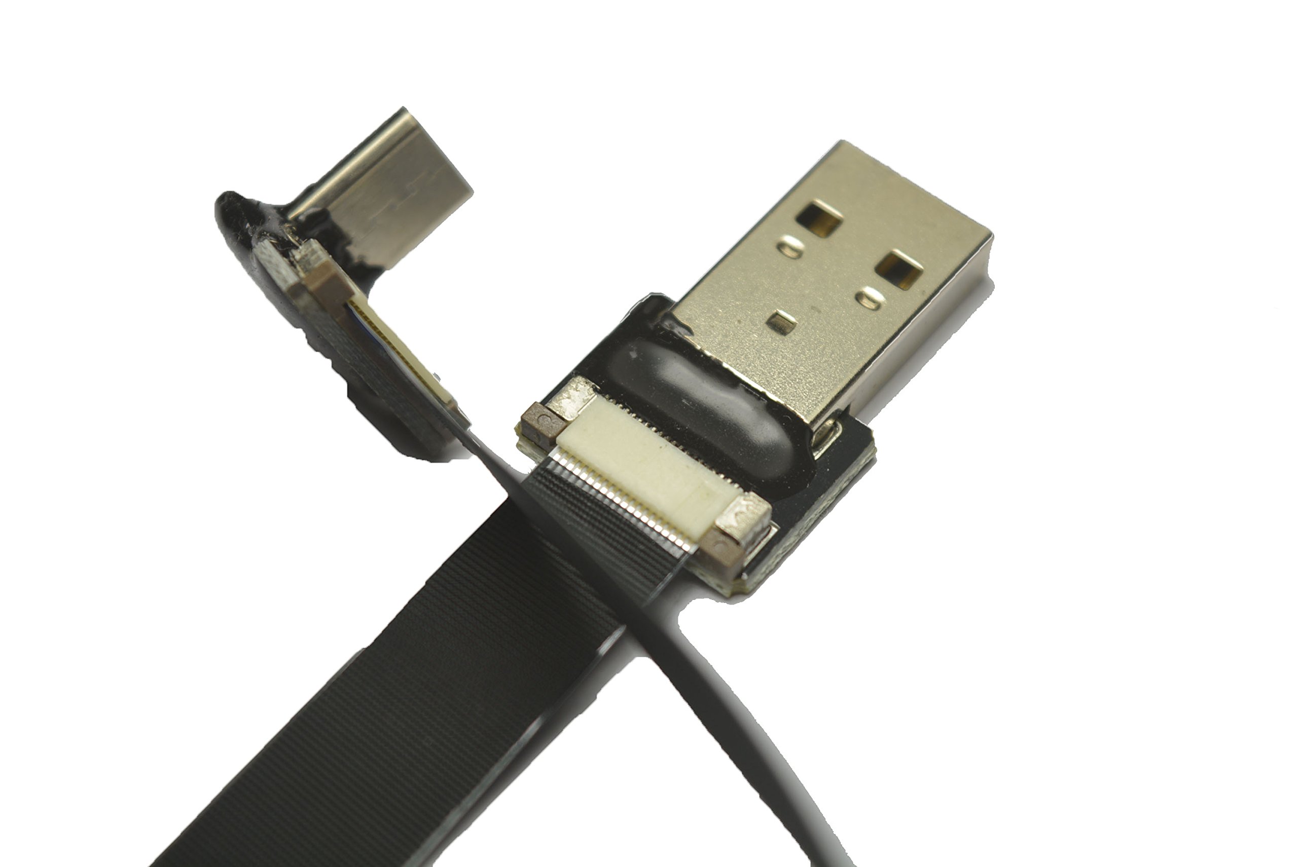 Black FFC USB C FPV Flat Slim Thin Ribbon FPC Cable - 40CM USB Type-C 90 Degree to Standard USB A for Fast Sync & Charging - Perfect for Drones, RC Models, and Mobile Devices