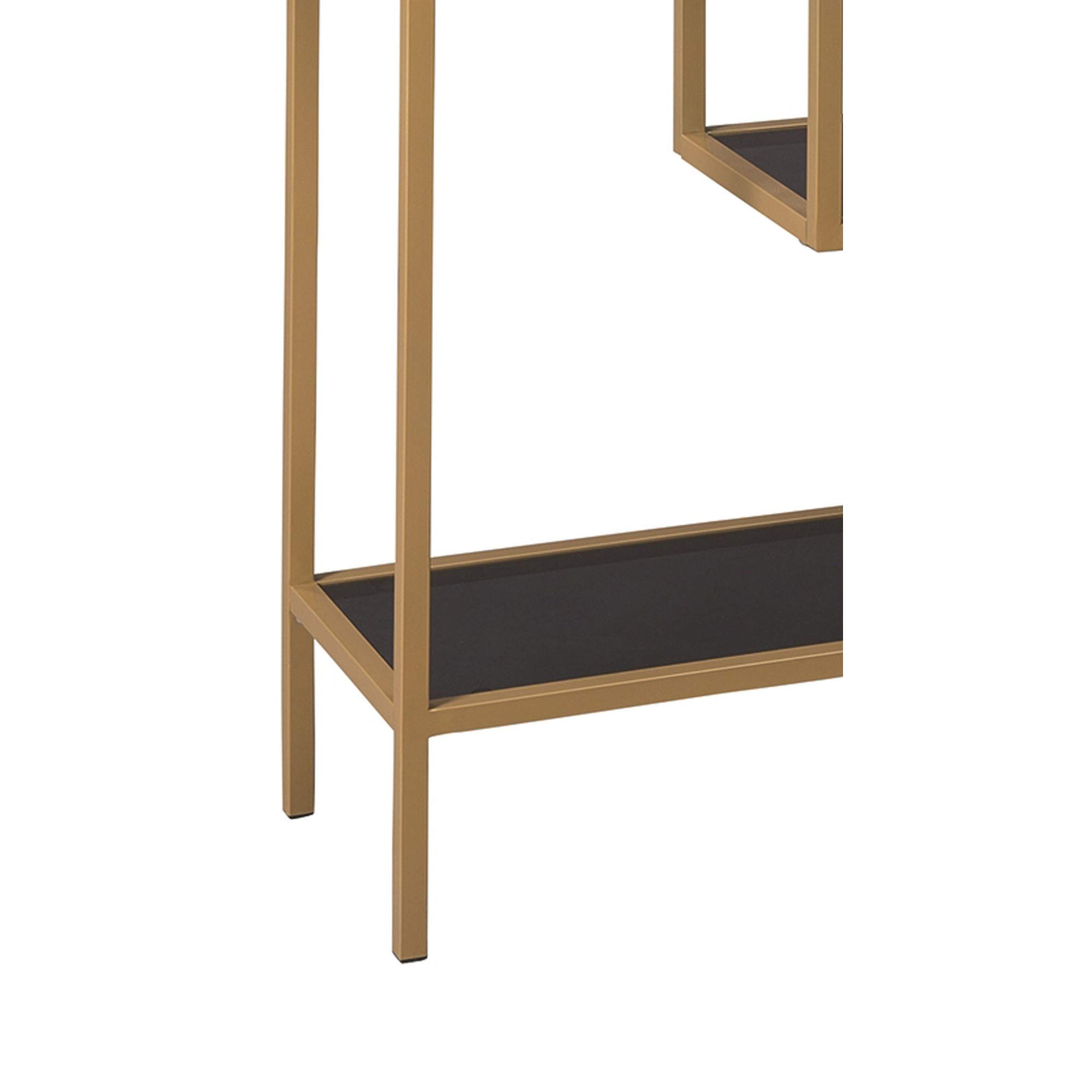 Benjara 5-Tier Metal Bookcase with Glass Shelves - Gold & Black Display Shelf for Living Room, Office & Library Storage