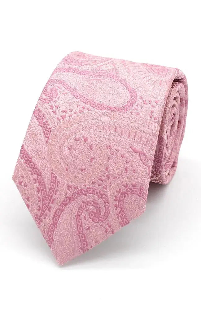 L.A. Smith Premium Rose & Large Paisley Pattern Silk Tie and Pocket Square Set - Elegant Formal Wear for Weddings, Business Meetings & Special Occasions