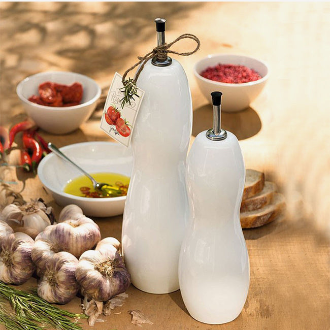 Premium Glass Oil and Vinegar Bottle Set - Large 16oz White Kitchen Dispenser for Salad Dressing, Cooking & Table Decor