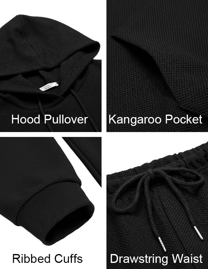 COOFANDY Men's 2-Piece Waffle Hoodie Tracksuit Set - Breathable Jogging Suit for Running, Gym & Casual Wear | Athletic Sweatsuit for Men