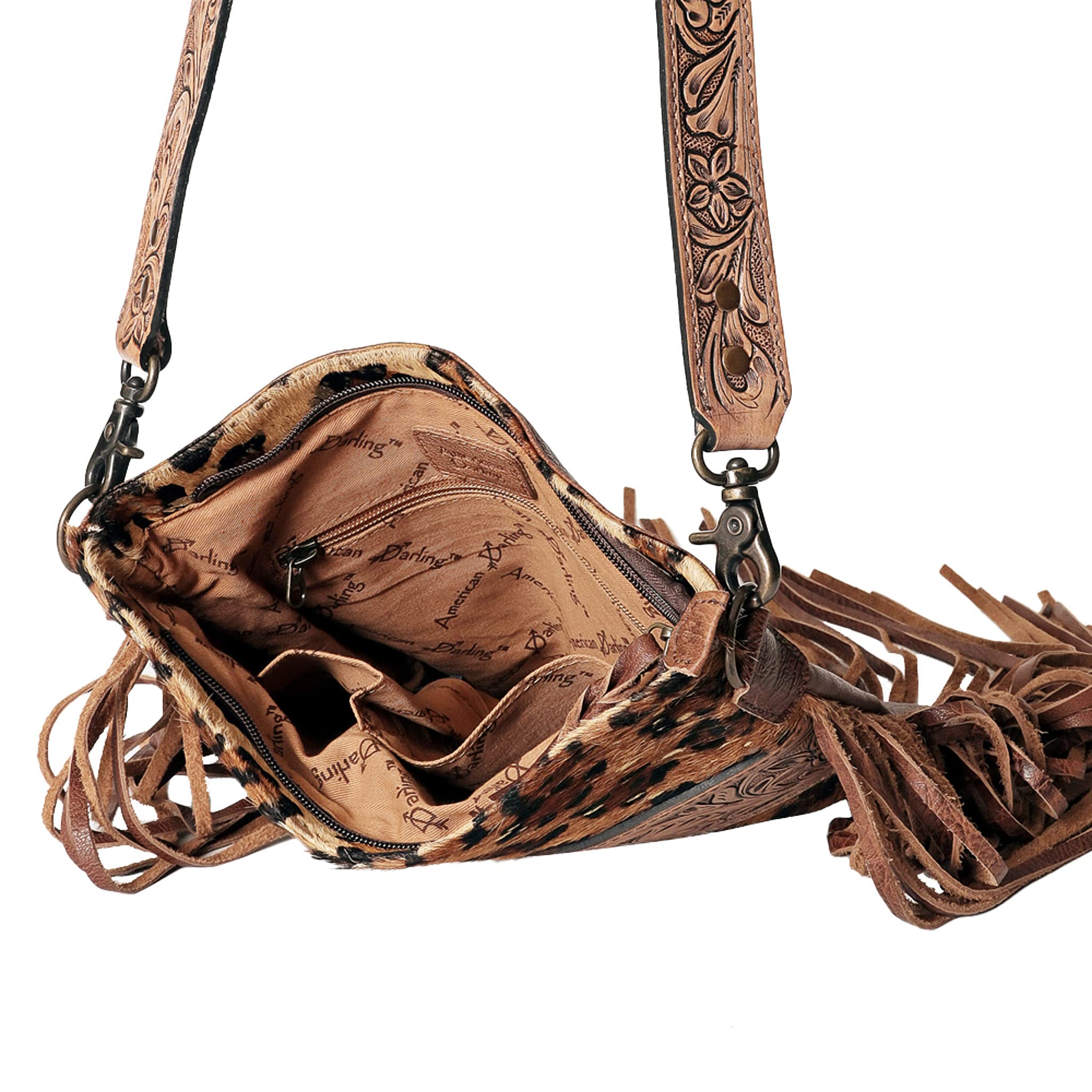 American Darling Women's Concealed Carry Crossbody Purse - Hand Carved Leather Fringe Western Handbag for CCW | Perfect for Everyday Carry, Western Fashion & Concealed Carry Lifestyle