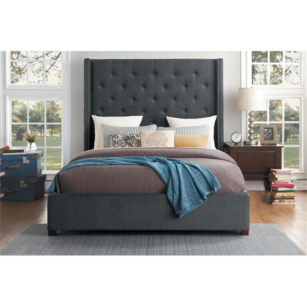 Lexicon Fairborn Fabric Eastern King Bed Frame with Storage Drawers - Gray Upholstered Platform Bed for Master Bedroom, Guest Room & Small Spaces
