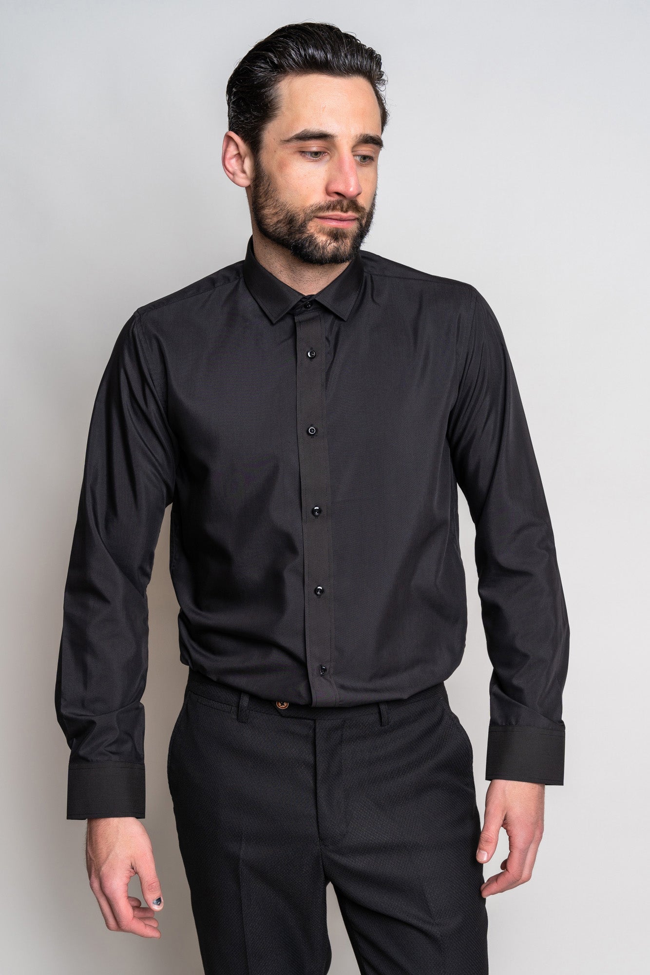 CARTER Men's Black Long Sleeve Dress Shirt - Slim Fit Business Casual Button Down Shirt for Office, Wedding & Formal Occasions