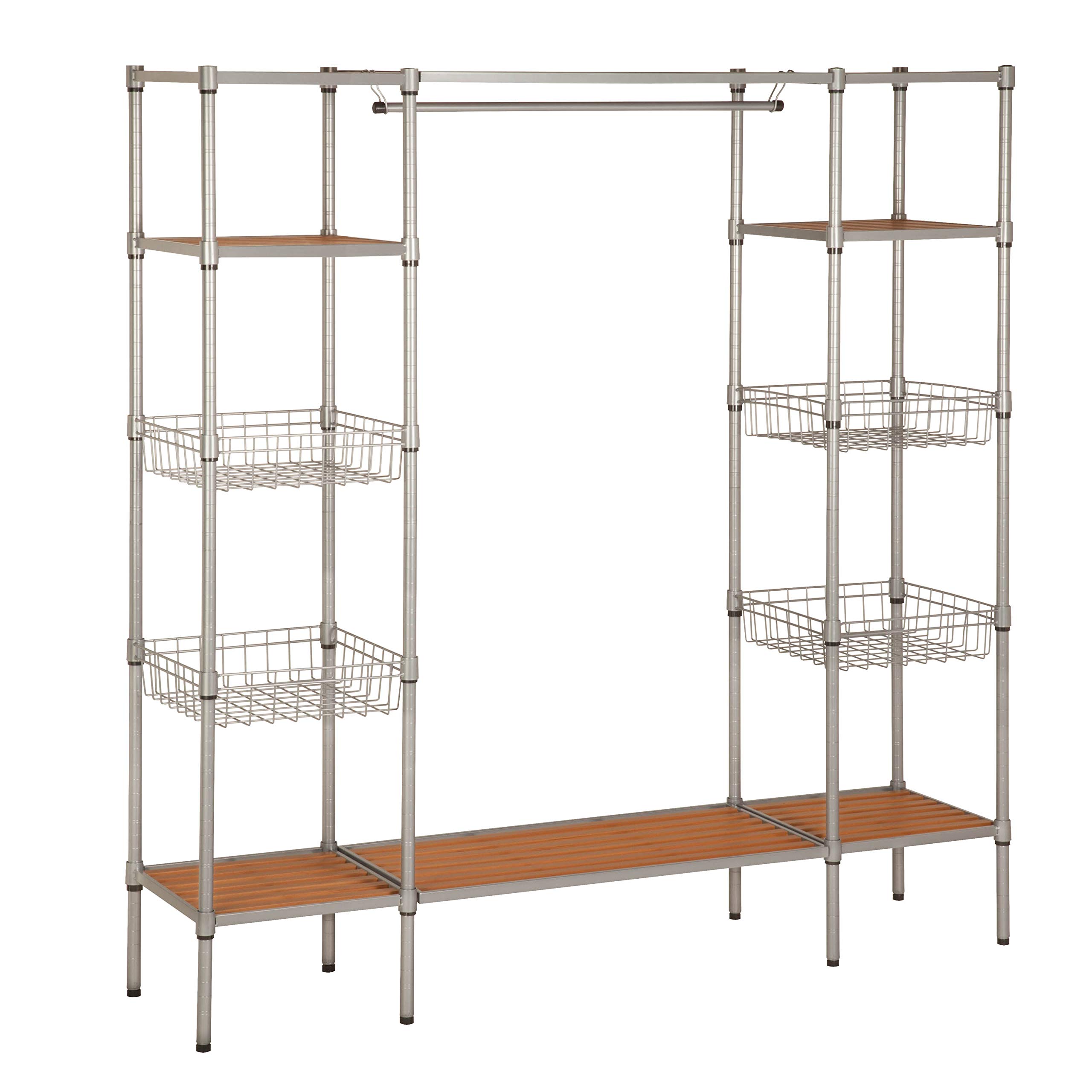 Honey-Can-Do Freestanding Open Wardrobe Closet Organizer, Silver (WRD-02350) - Perfect for Bedroom, Closet & Dorm Room Storage