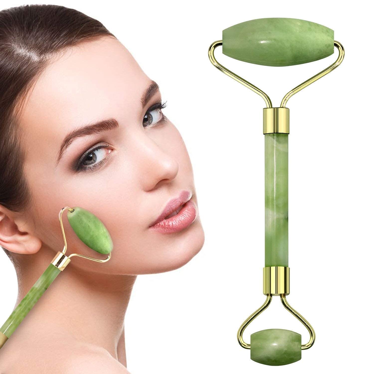 ZUCLLIN Natural Jade Face Roller & Facial Massage Tool for Face & Neck - Skin Toning, Firming & Serum Application | Anti-Aging Beauty Routine, Spa Treatment & At-Home Skincare