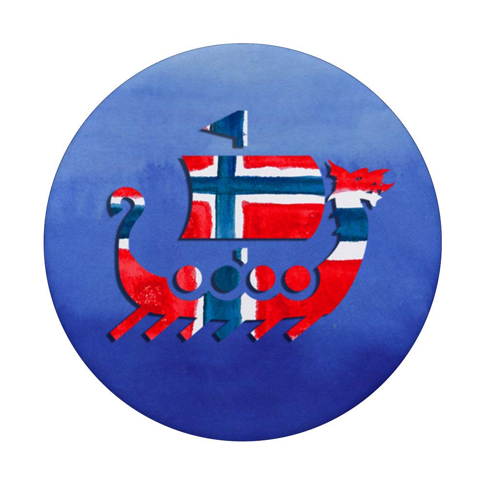 Watercolor Viking Ship Norwegian Flag PopSockets - Phone Grip & Stand for iPhone, Samsung, Tablets | Perfect for Travel, Office & Daily Use