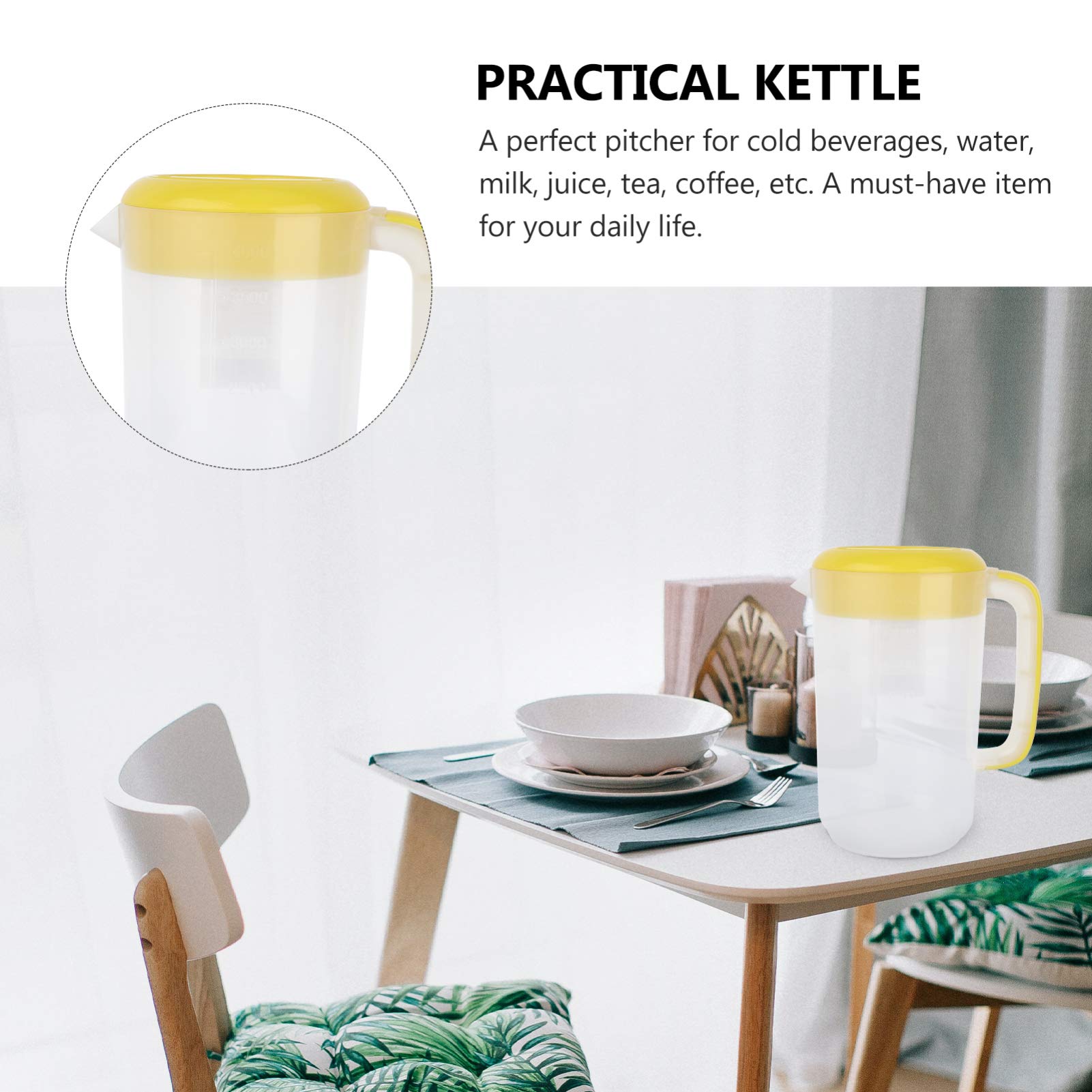 Housoutil 1 Gallon (4L) Plastic Water Pitcher with Lid - Shatterproof Drink Jug for Hot & Cold Beverages, Lemonade, Juice, Iced Tea - BPA-Free Large Capacity Carafe for Home, Office, Parties (Yellow)
