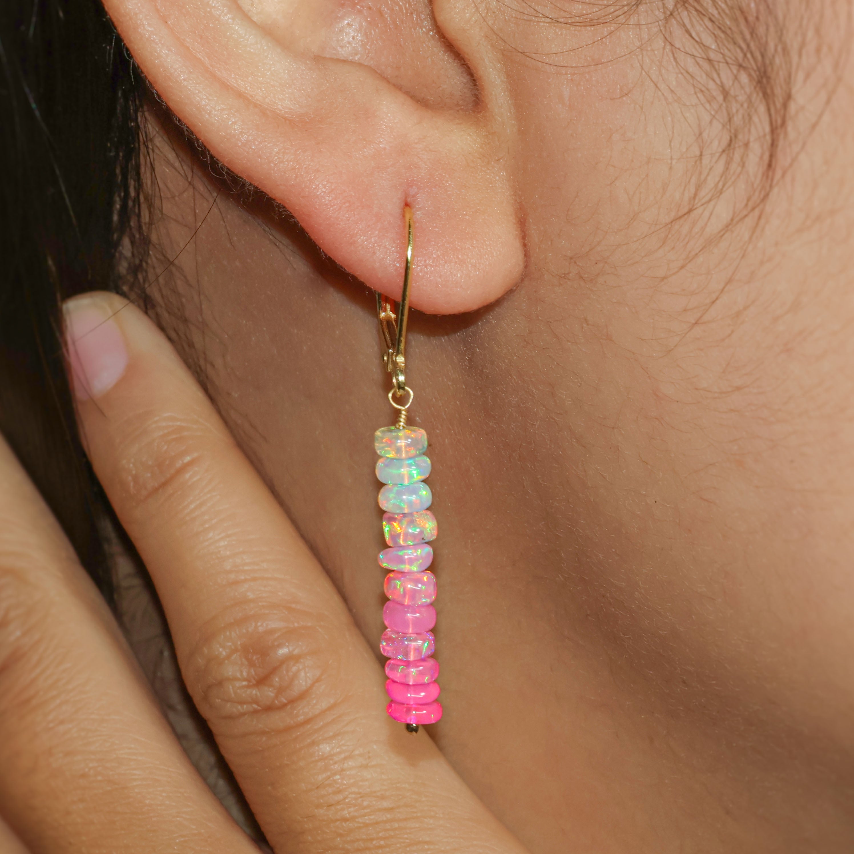 Natural Pink Opal Linear Beaded Dangle Drop Earrings for Women | Handmade Boho Chic Jewelry | Perfect for Weddings, Parties & Everyday Wear