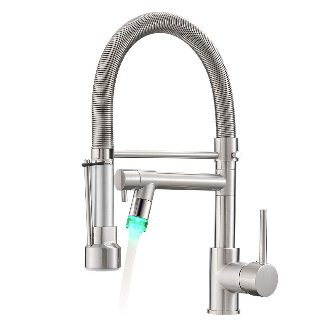 Fapully Brushed Nickel LED Kitchen Faucet with Sprayer for Modern Homes