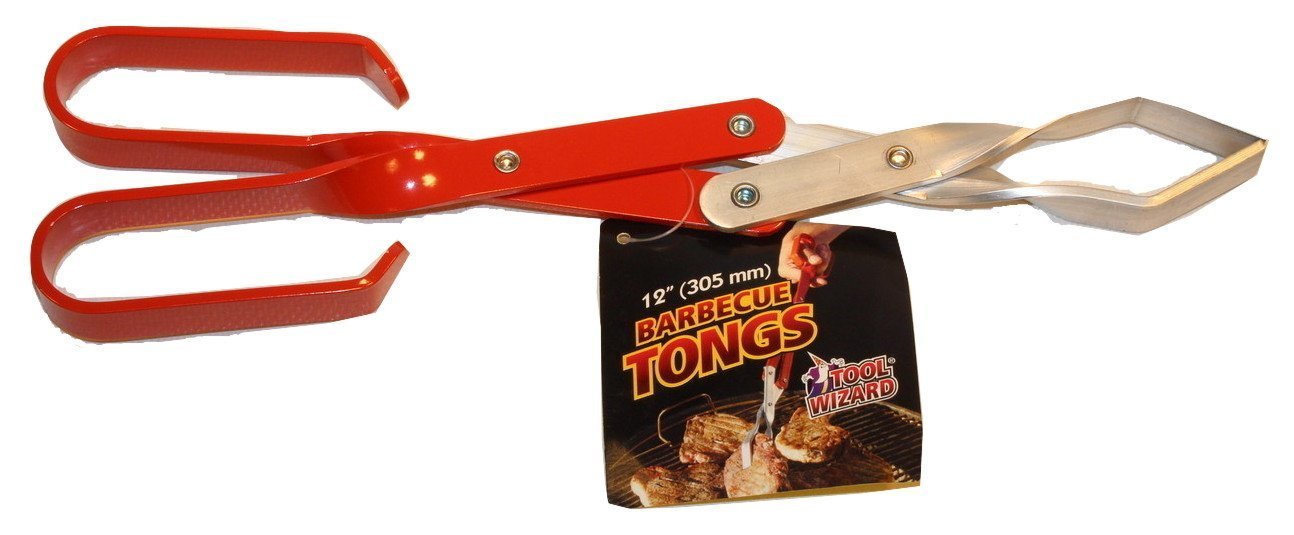 12 Inch Stainless Steel BBQ Grill Tongs - Heavy Duty Locking Kitchen Cooking Tool for Grilling, Flipping, Serving - Perfect for Outdoor BBQ, Camping, Picnics