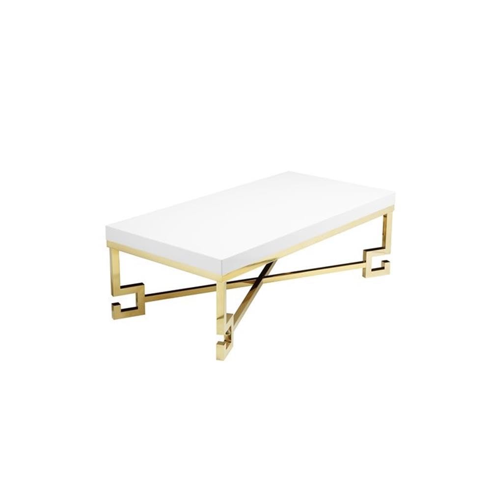 Sophia Modern White Lacquer & Gold Stainless Steel Coffee Table - Perfect for Living Room, Lounge & Contemporary Home Decor