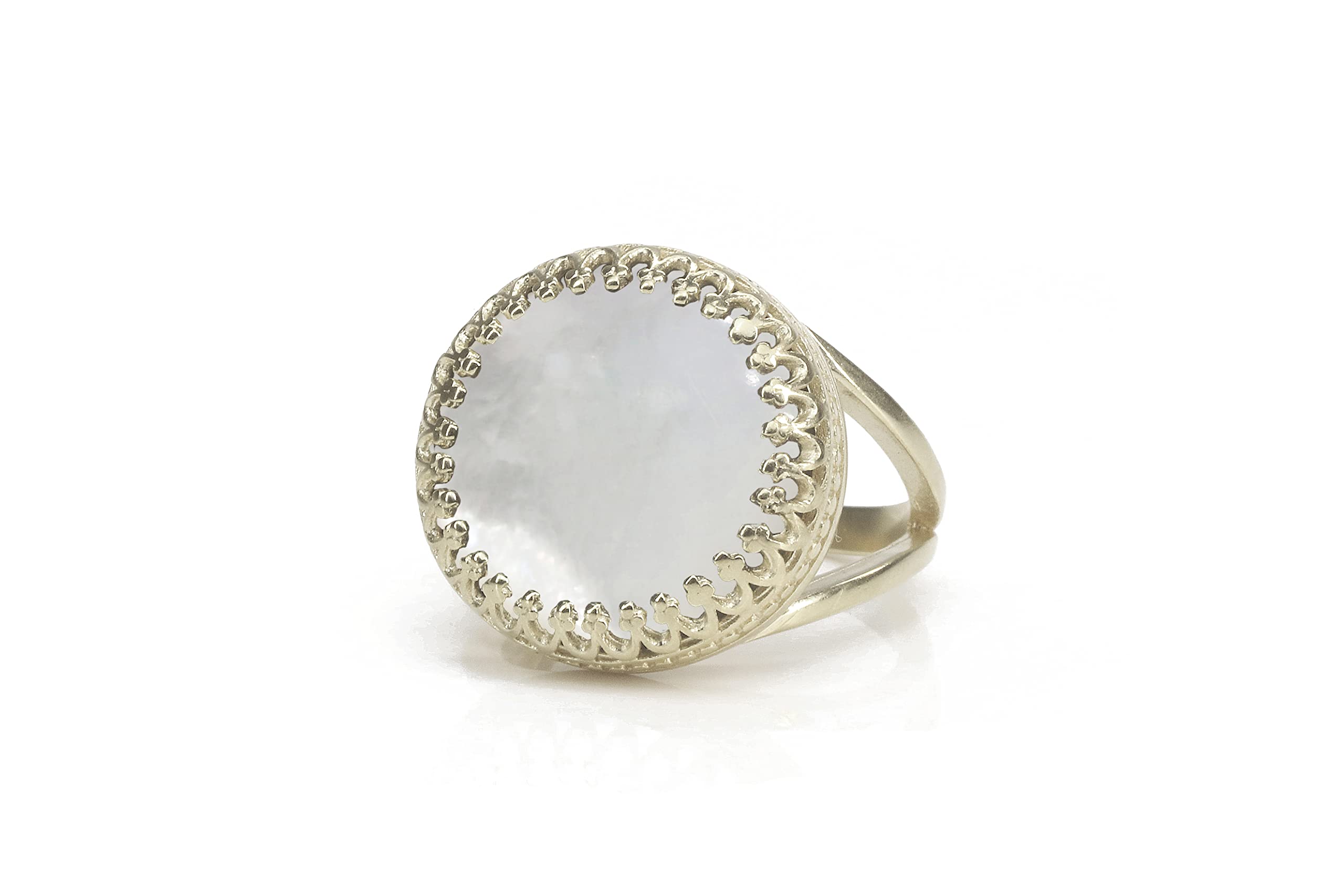 14K Gold Filled Mother of Pearl Ring for Women - Round Anemone Jewelry with Pearl Accents - Perfect Birthstone Gift, Engagement Ring & 30th Anniversary Present (Includes Jewelry Box) | Elegant Everyday Wear, Special Occasions & Romantic Gifts