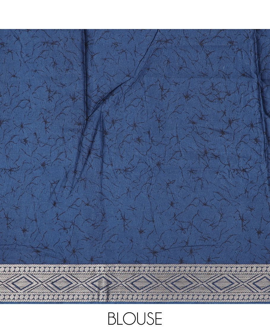Blue Ajrakh Printed Semi Banaras Dola Saree with Traditional Zari Border | Indian Ethnic Wear for Weddings & Festivals | Handcrafted Cotton Silk Saree for Women