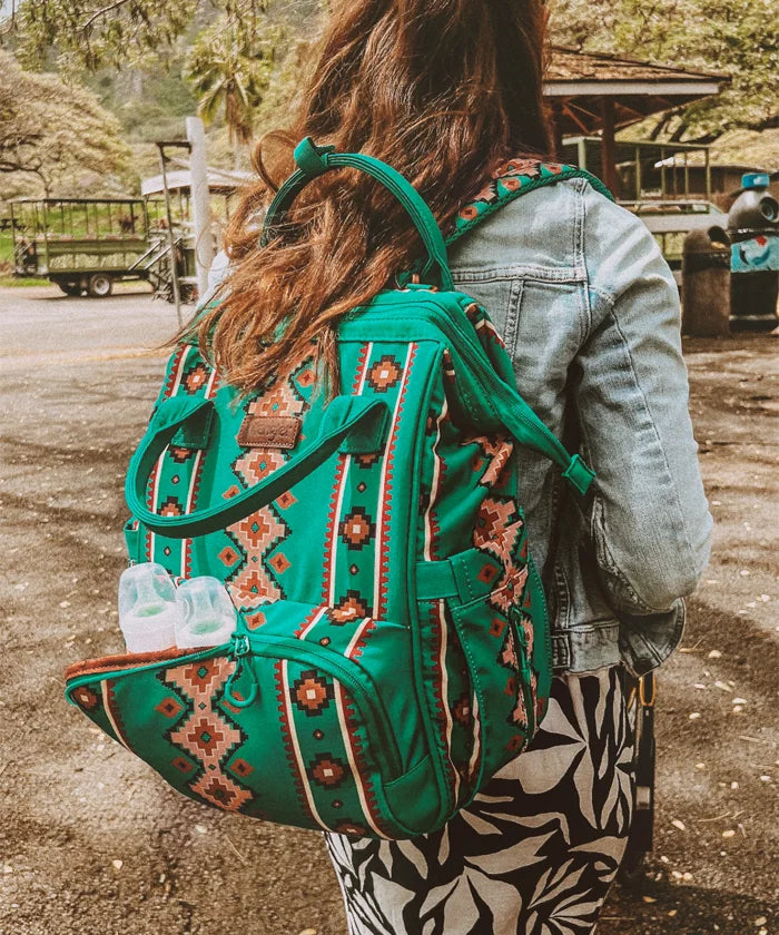 Wrangler Aztec Southwestern Print Diaper Bag - Stylish Baby Essentials Organizer for Travel, Outings & Daily Use