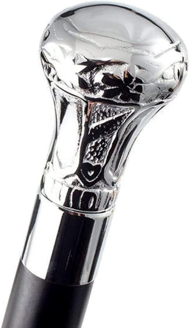 Chrome Plated Brass Knob Walking Cane - 36 Inch Victorian Style Wooden Shaft with Chrome/Black Handmade Handle - Elegant Walking Stick for Seniors & Fashion Accessory for Outdoor Activities, Hiking & Formal Events