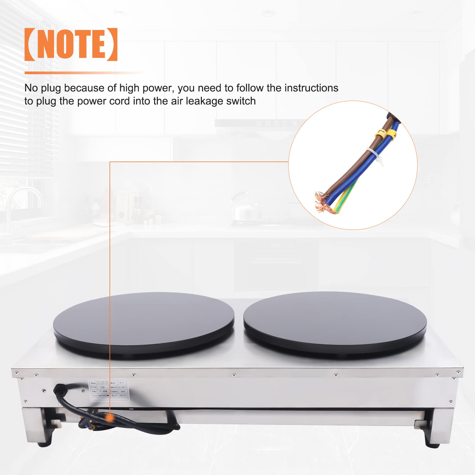 16 Inch Commercial Electric Crepe Maker with Double Nonstick Pans - Adjustable Temperature Pancake Griddle for Crepes, Blintzes, Eggs & Tortillas - Perfect for Restaurants, Cafes and Home Breakfast Cooking