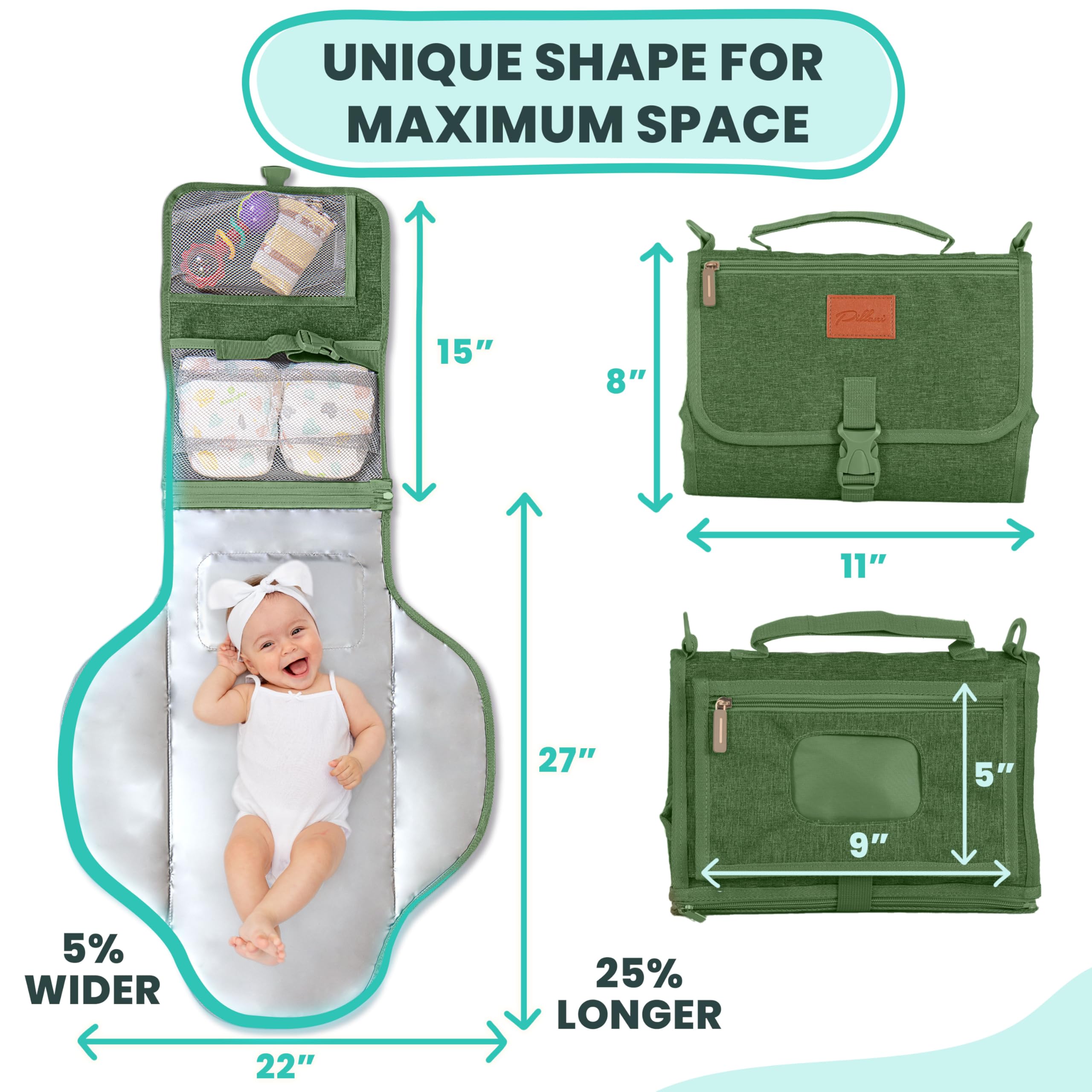 Portable Baby Changing Pad - Large Waterproof Travel Diaper Mat for Newborns & Infants | Foldable, Detachable Changing Station with Wipes Pockets | Perfect for Diaper Bags, Nursery, On-the-Go Parenting & Travel Essentials