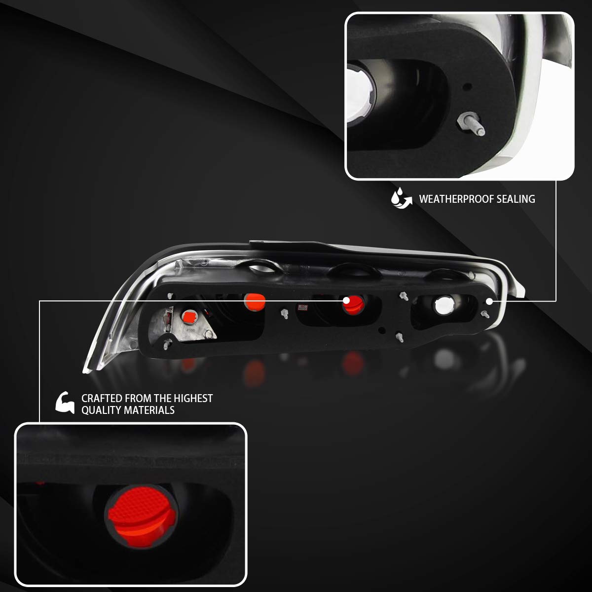 1994-2001 Acura Integra 2Dr LED Tail Lights - Glossy Black Housing with Dark Smoke Lens - Left & Right Pair Assembly - Enhanced Visibility & Style for Night Driving & Car Shows