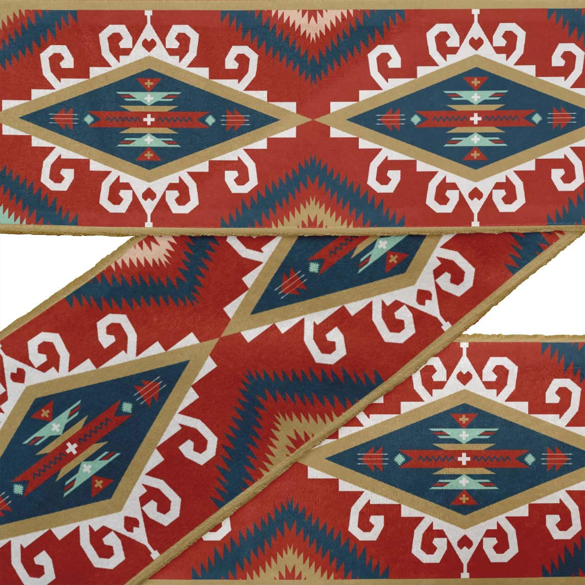 Red Aztec & Ikat Kilim Printed Dupion Fabric Ribbon Trim - 2 Inch Width, 9 Yard Length for Sewing, Crafts, DIY Accessories | Perfect for Home Decor, Clothing Embellishment, and Gift Wrapping