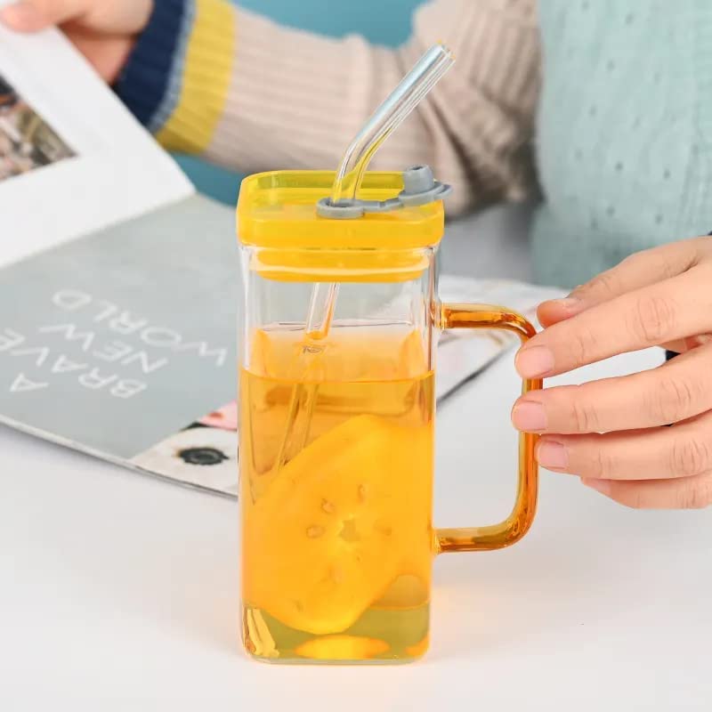 KEXES 350ml Square Cocktail Glasses with Lids & Straws - Set of 1 Premium Beer Mug, Iced Coffee & Soda Can Glassware - Perfect for Home Bars, Parties, and Summer Drinks