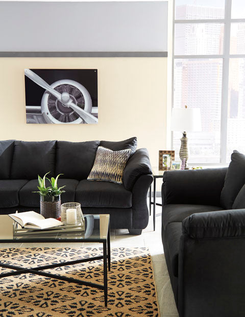 75008 Darcy Black Sofa Loveseat - Modern 2-Seater Couch for Living Room, Apartment, Office - Comfortable Upholstered Furniture for Small Spaces