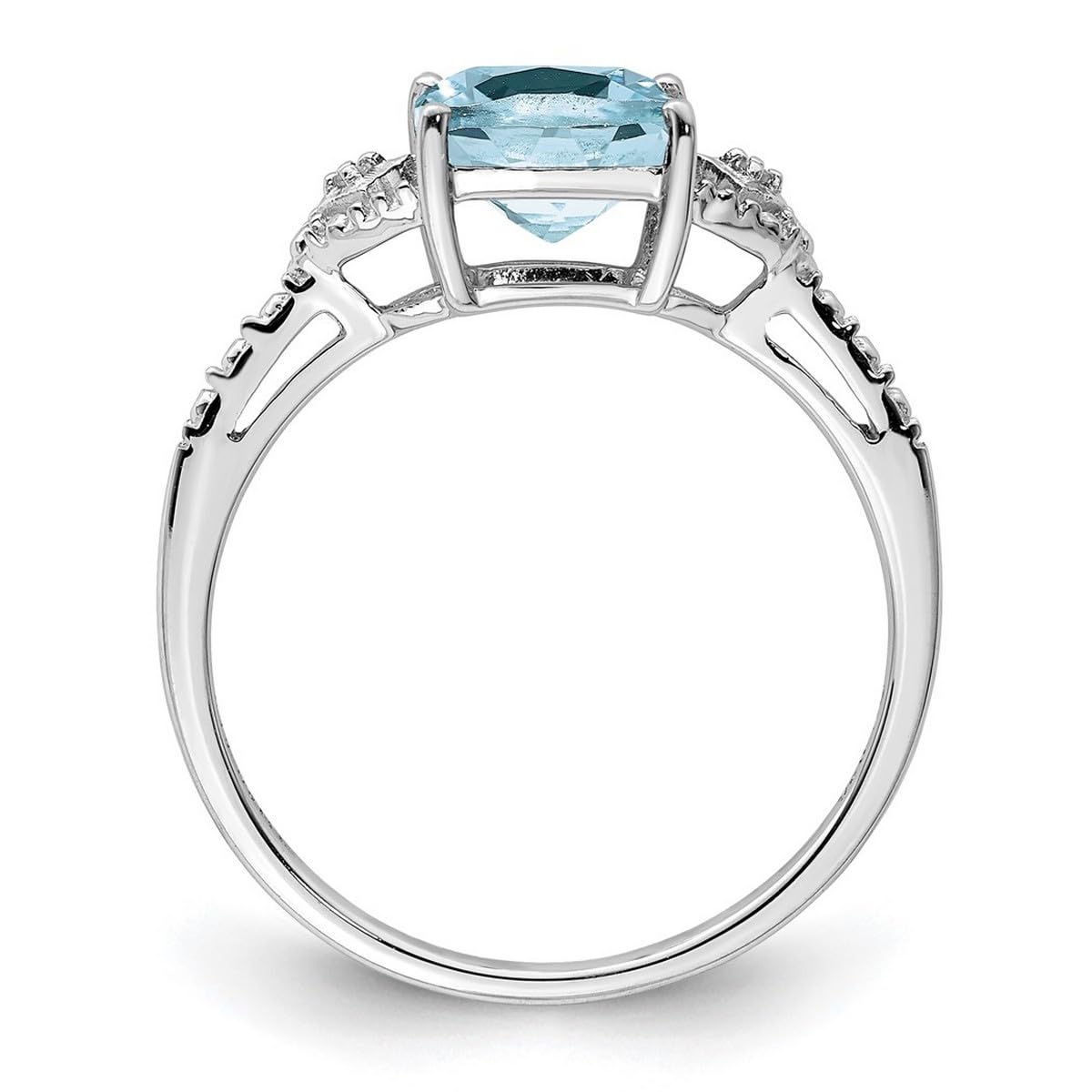 925 Sterling Silver Rhodium Plated Diamond & Aquamarine Ring for Women - 2mm Wide Wedding Band, Anniversary Gift, Birthstone Jewelry (March) - Perfect for Engagement, Valentine's Day & Special Occasions