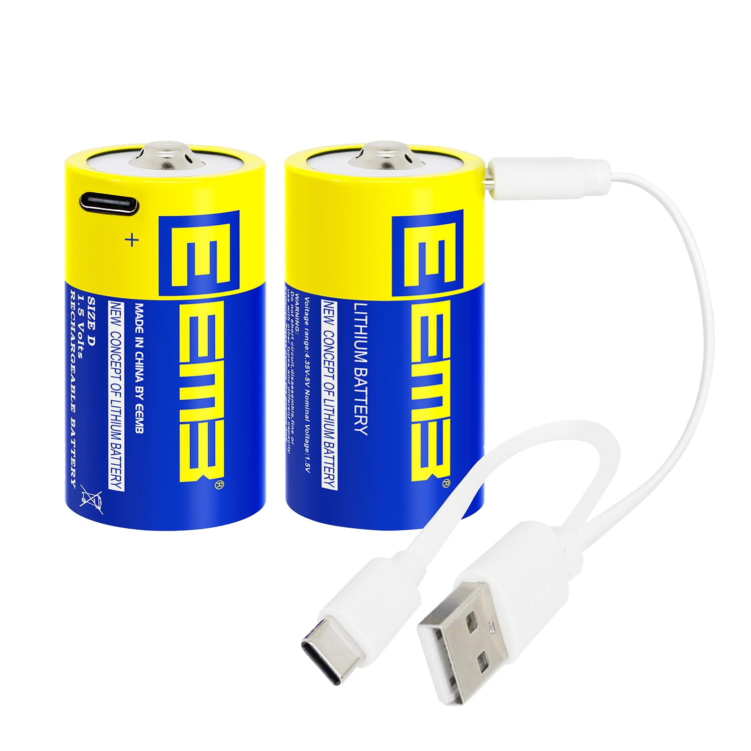 EEMB 2-Pack Rechargeable D Cell Batteries 1.5V Lithium USB-C Charging LR20 D Batteries - Long Lasting Power for Flashlights, Emergency Kits & Camping Gear