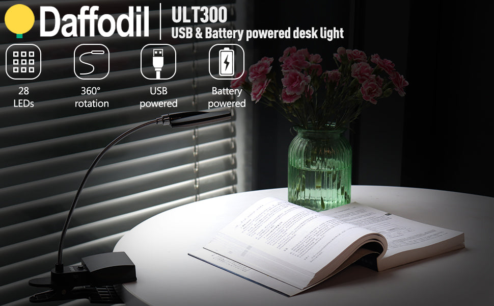 Adjustable USB Gooseneck LED Reading Lamp - Flexible Neck for Bed, Desk & Shelves - Perfect for Night Reading, Studying & Workspace Lighting - ULT300