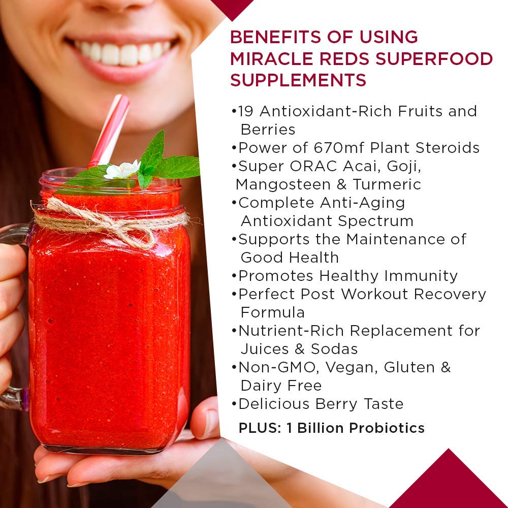 MacroLife Naturals Miracle Reds Superfood Powder - Antioxidant Rich with Polyphenols, Enzymes & Probiotics | Organic, Non-GMO, Vegan, Gluten & Dairy Free (30oz, 90 Servings) - Boost Energy & Immunity for Active Lifestyles