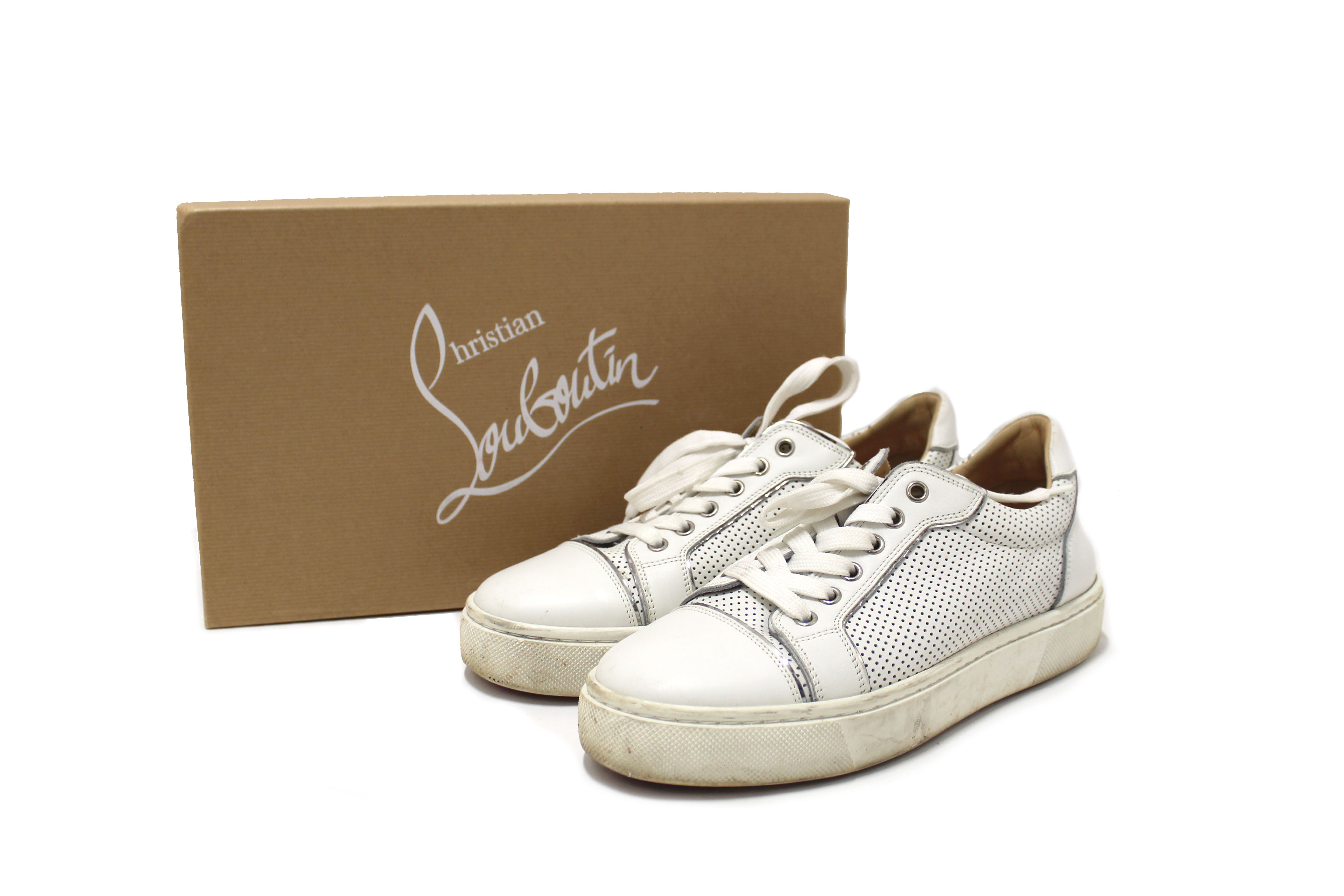 Authentic Christian Louboutin White & Silver Vieirissima Sneakers Women's Size 39 - Luxury Fashion Shoes for Parties, Weddings & Special Occasions