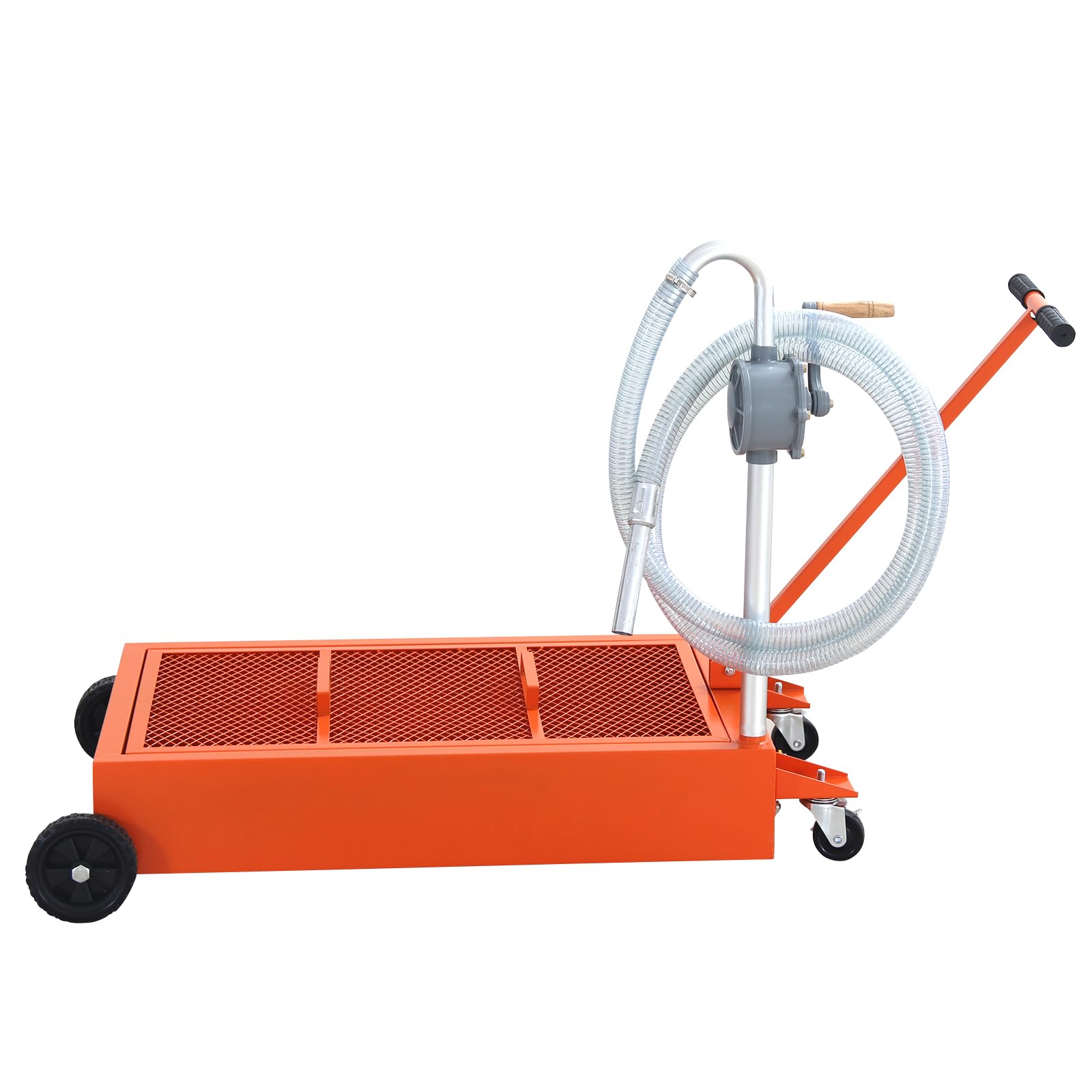 20 Gallon (76L) Foldable Low Profile Oil Drain Pan with Pump, Hose & Swivel Caster Wheels - Large Capacity Oil Change Tank for Automotive, Truck & Motorcycle Maintenance (Red) - Perfect for DIY Garage, Auto Shops & Quick Oil Changes
