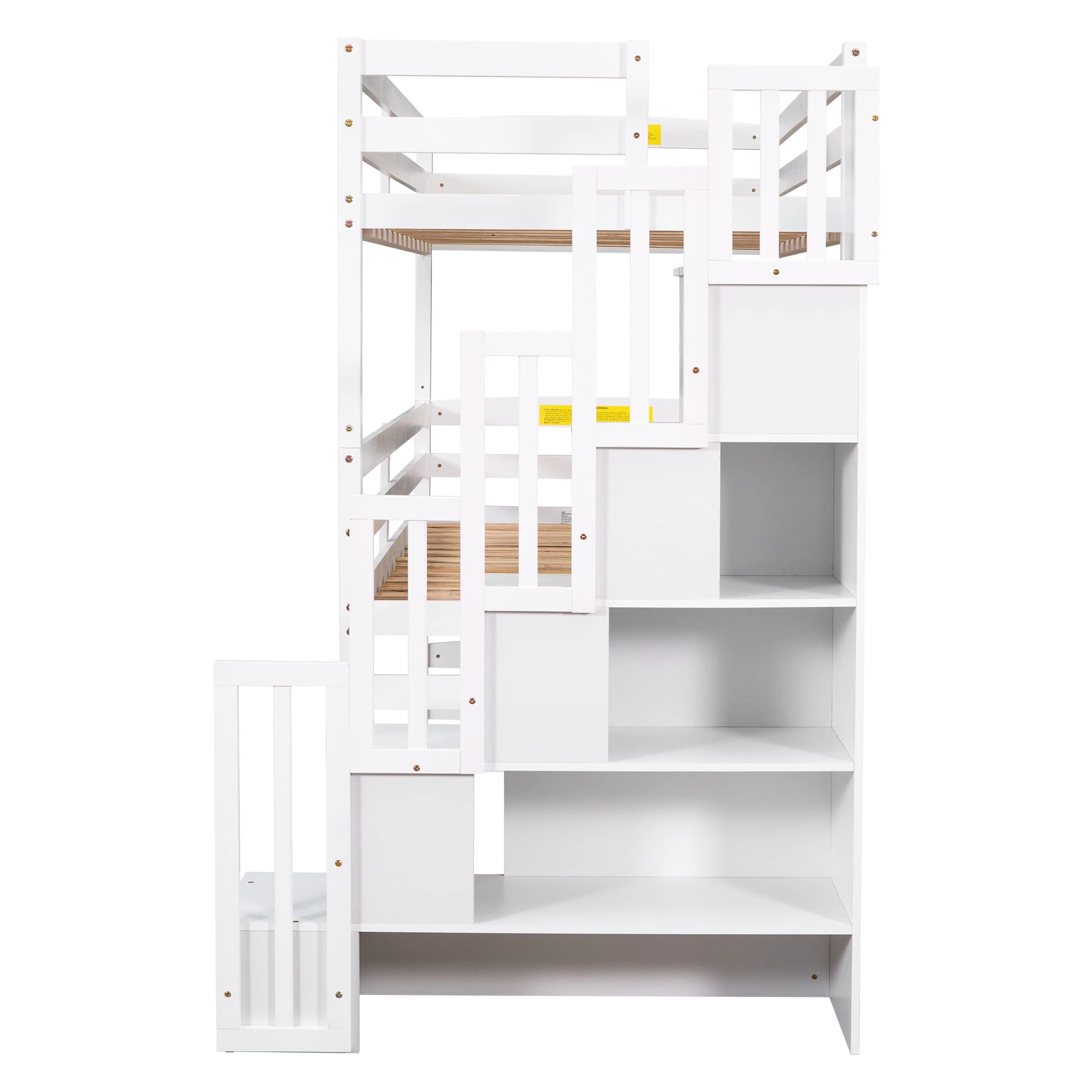 P PURLOVE Twin Over Twin Over Twin Triple Bunk Bed Frame with Storage Staircase - Convertible to Separate Bunk Beds & Platform Bed - Safety Guardrail Included - Space-Saving Kids Bedroom Furniture for Boys & Girls (White) - Perfect for Shared Rooms, Sleepovers & Small Spaces