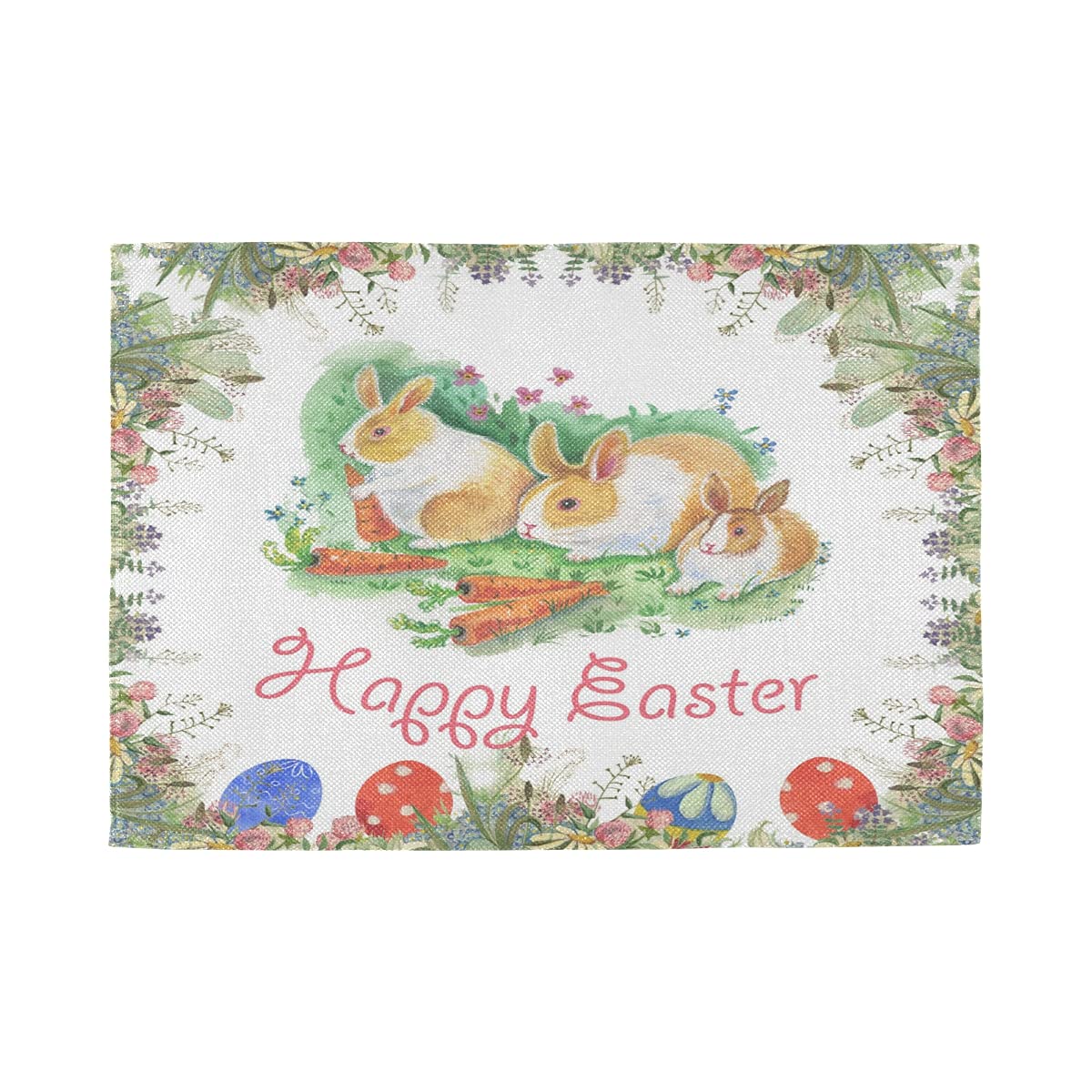 Easter Bunny Rabbit Floral Placemats Set of 4 - Washable 12x18 Inch Table Mats for Kitchen Dining Decor - Perfect for Easter Brunch, Spring Table Setting & Home Party Decorations