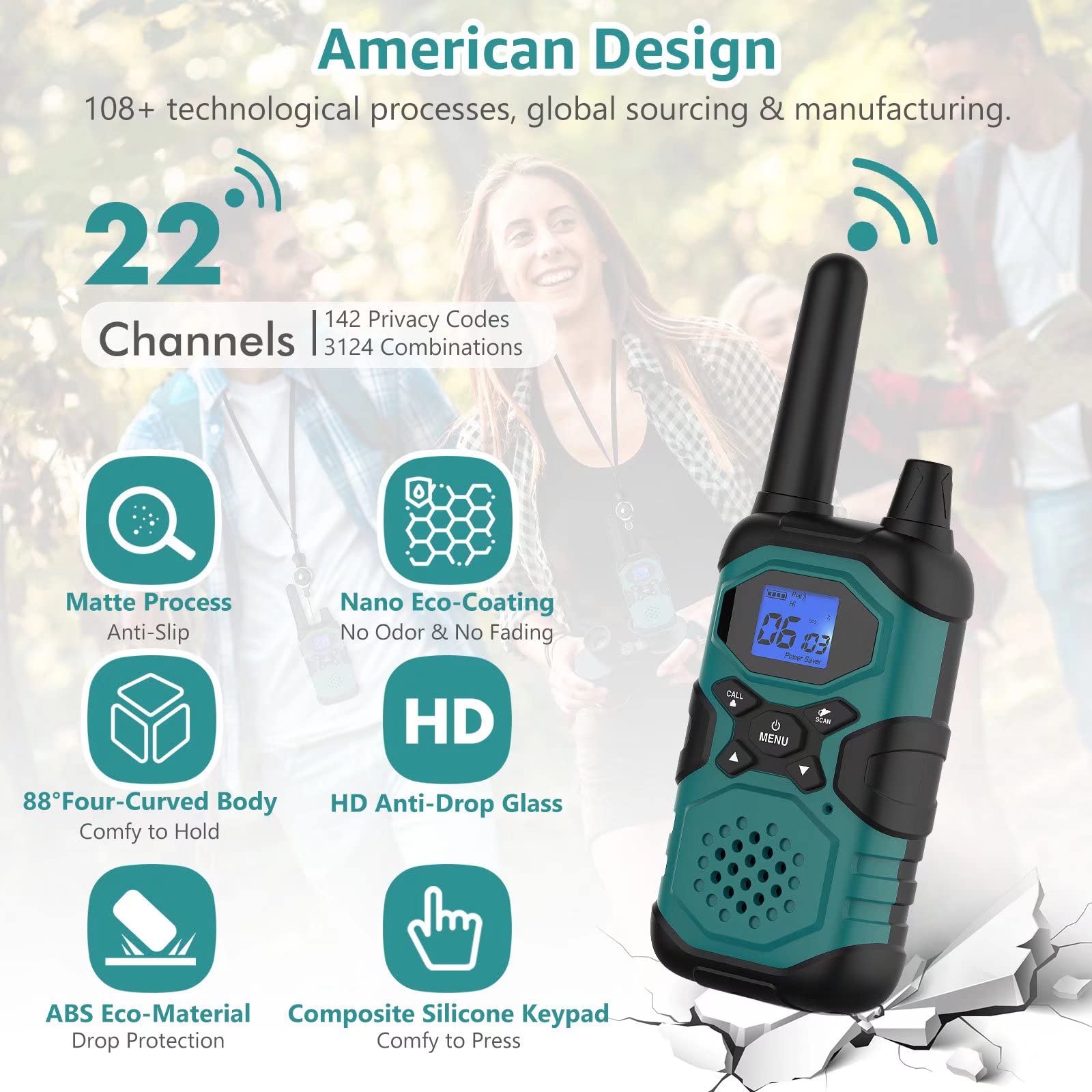 Long Range Rechargeable Two Way Radios for Adults - 4 Pack Walkie Talkies with NOAA Weather Alert, 4500mAh Battery & Earpiece - Perfect for Family Communication, Senior Care, Outdoor Adventures, Camping, Hiking and Cruise Trips