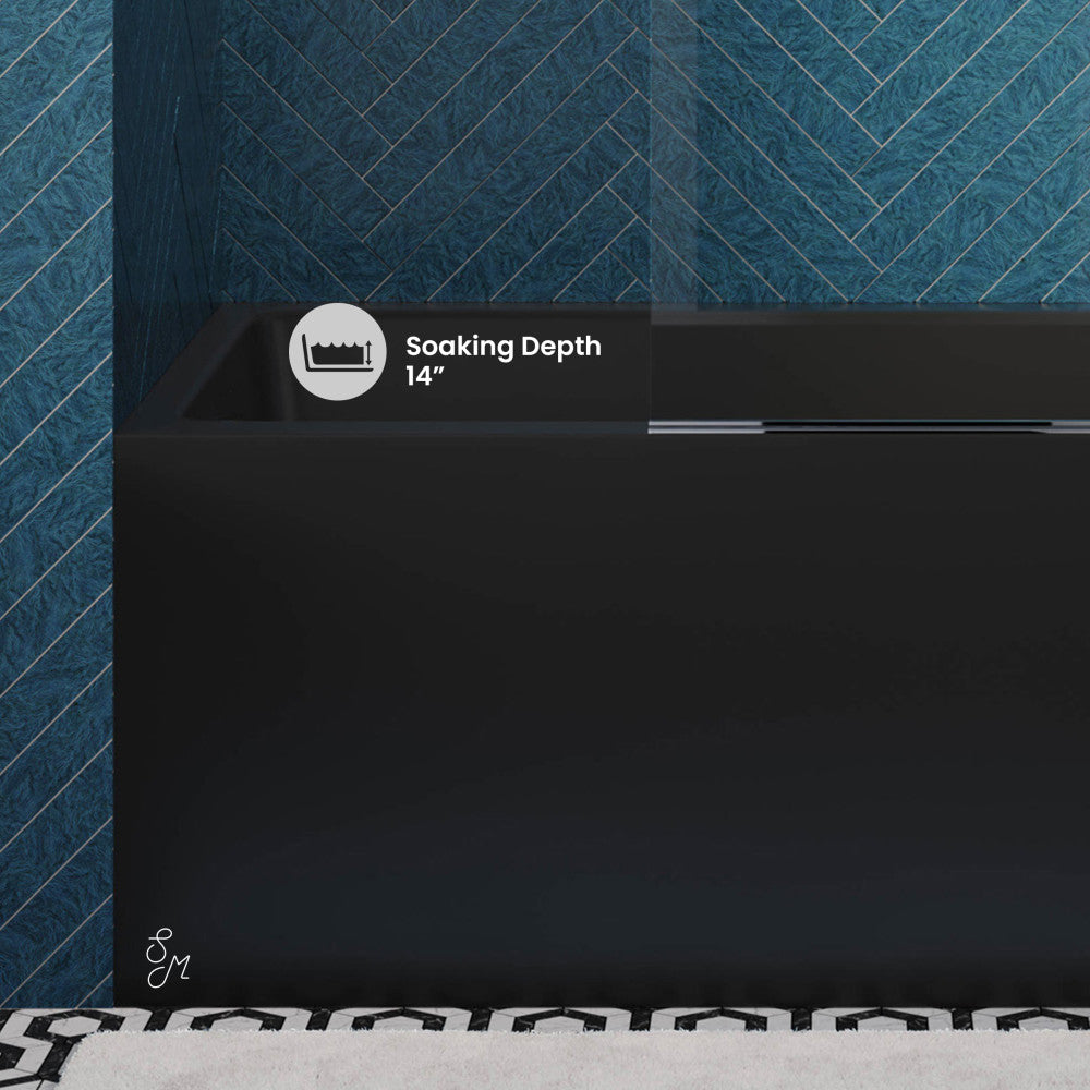 Voltaire 48 x 32 Inch Left Hand Drain Alcove Bathtub with Apron in Matte Black - Perfect for Small Bathrooms & Modern Home Renovations