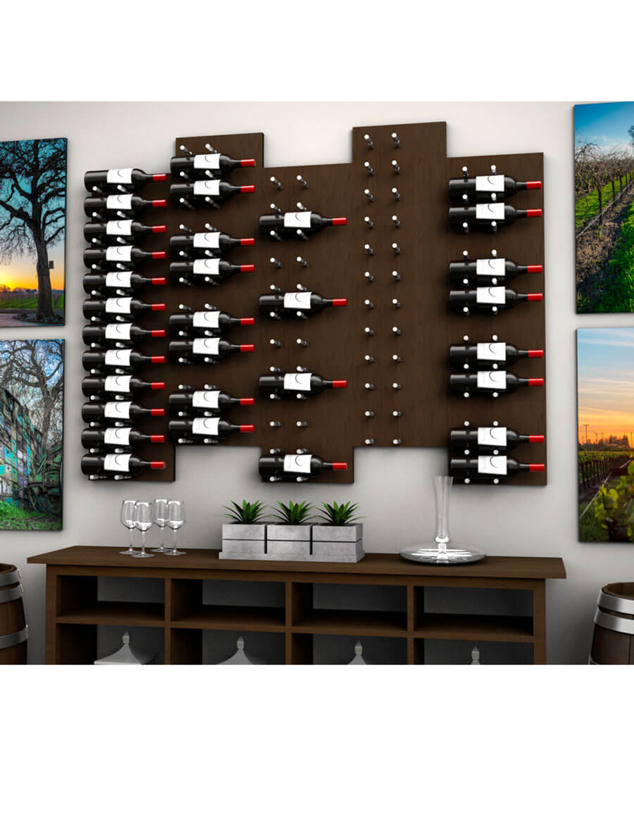 Fusion Wine Wall (Label Forward) - Dark Stain (4 Foot) - Elegant Wine Storage Solution for Home Bars, Restaurants, and Wine Cellars