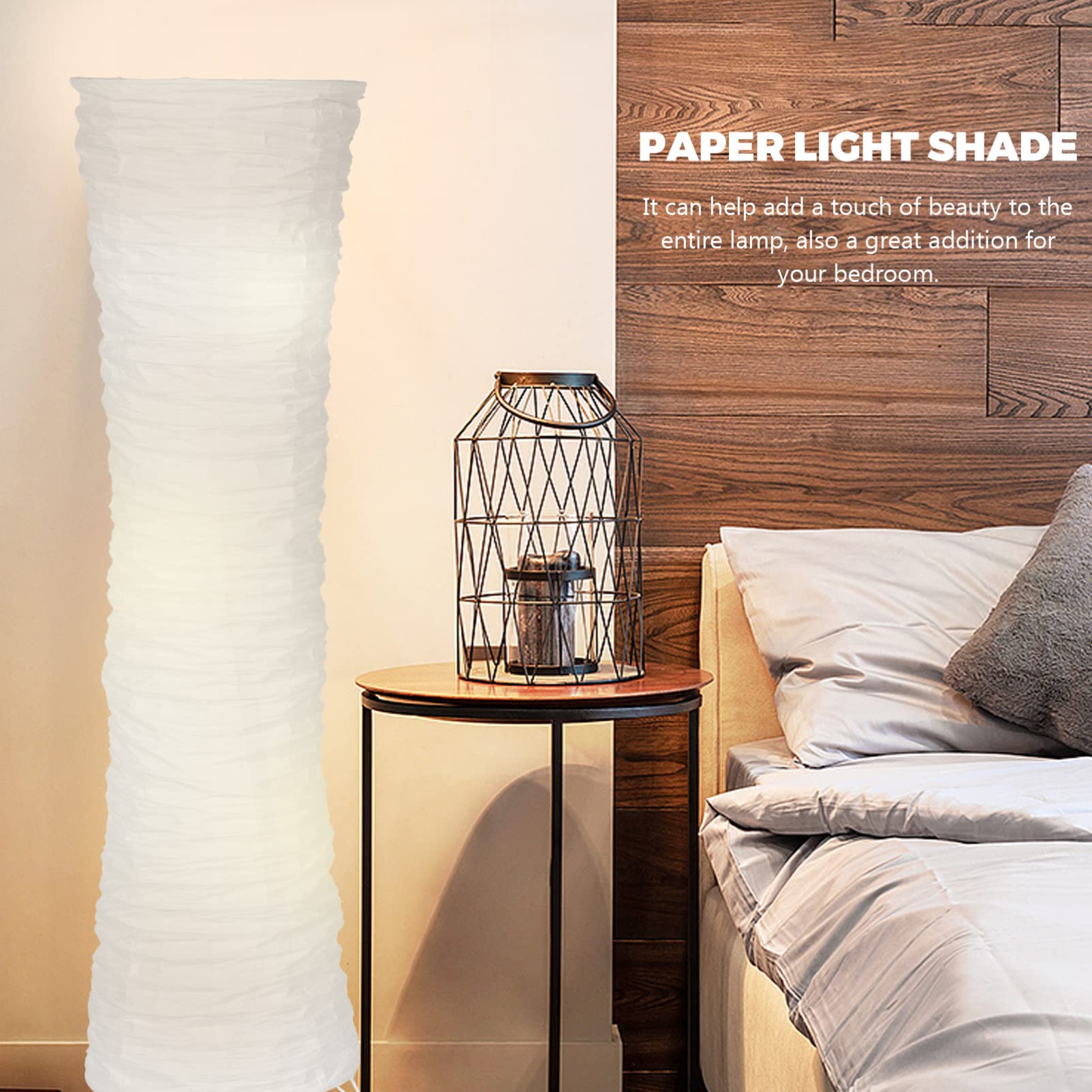 Lurrose 43 Inch White Fabric Floor Lamp Shade - Japanese Style Simple Paper Lampshade for Living Room & Bedroom Decor | Beige White Standing Lamp Cover for Cozy Ambiance & Modern Home Lighting