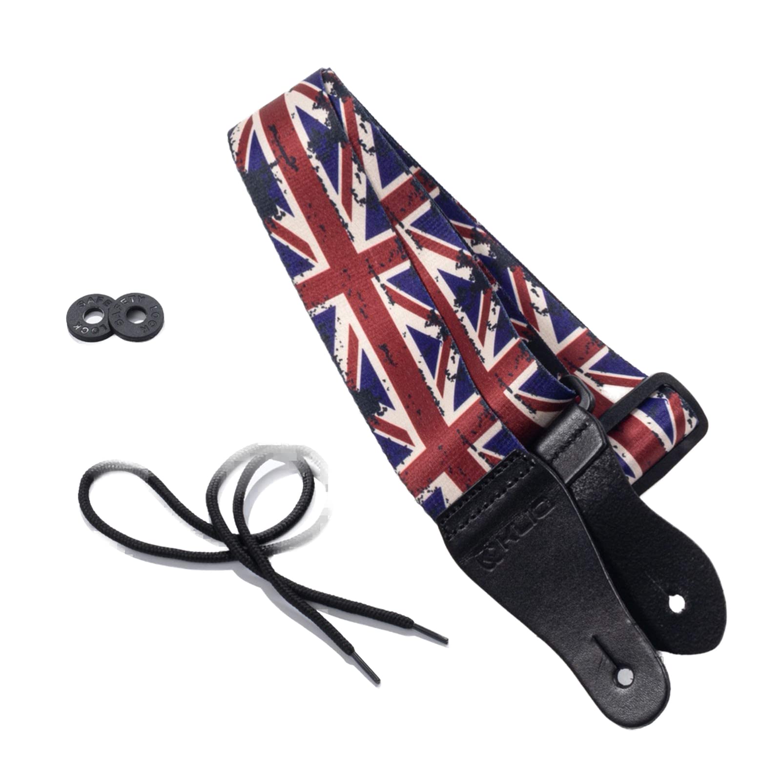 KLIQ Vintage Woven Guitar Strap for Acoustic & Electric Guitars - 2 Free Rubber Strap Locks, 2 Picks & Lace | Union Jack Design | Perfect for Live Performances & Studio Sessions